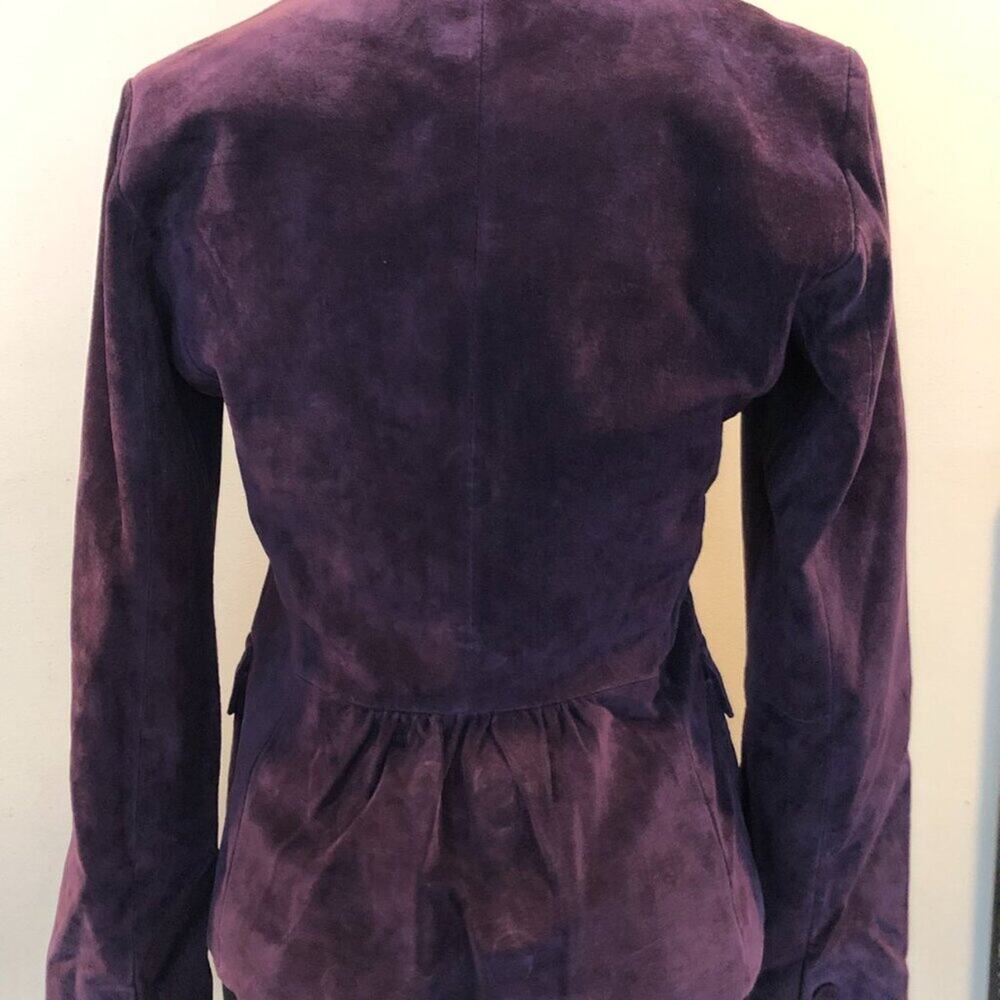 Cache Purple Fitted Leather Suede Jacket Top New Lined Banded Collar $248 NWT - Picture 15 of 15